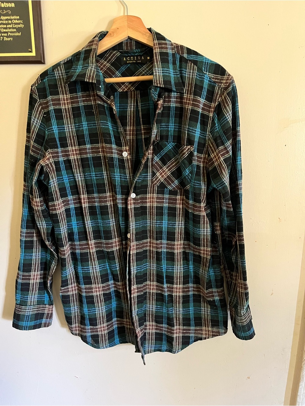 Ativa Men’s Teal and Black Plaid Casual Button-Down Shirt